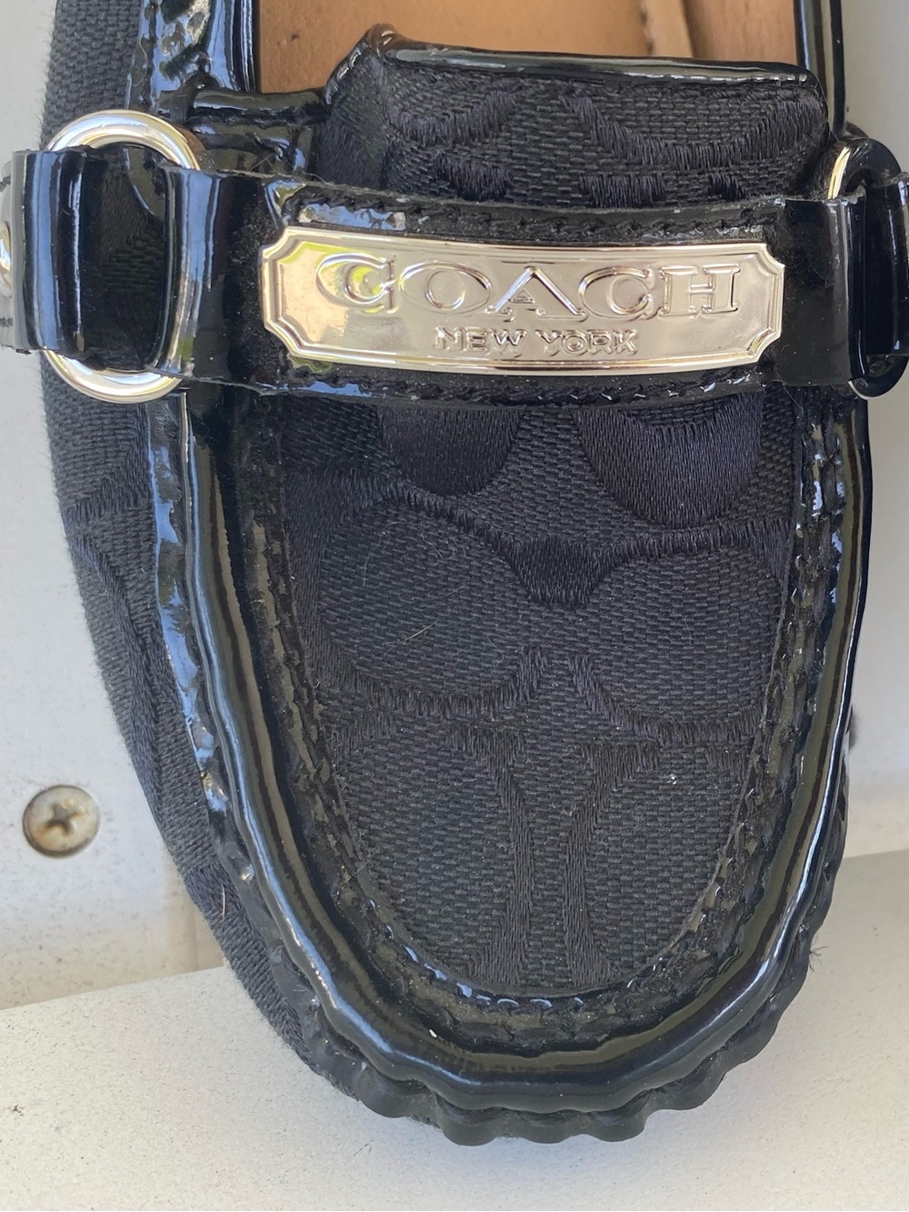 Coach Black Signature Penny Loafers with Silver Plaque
